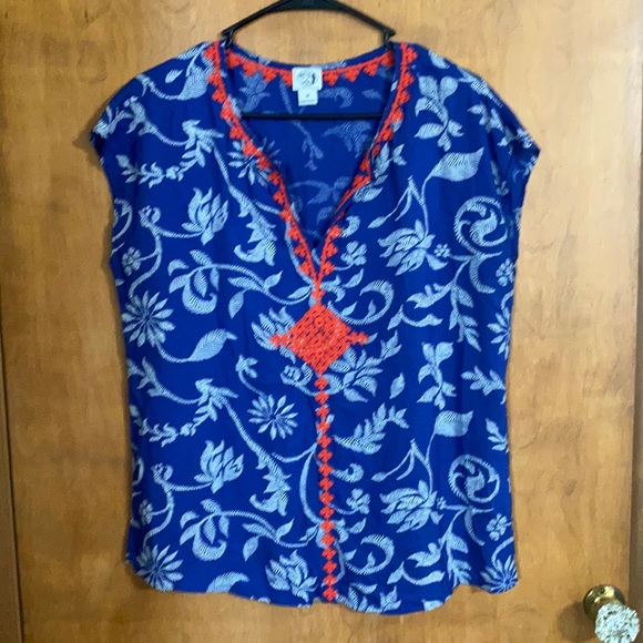 Irving & Fine For Lucky Brand Blue Embroidered Top - Picture 1 of 5